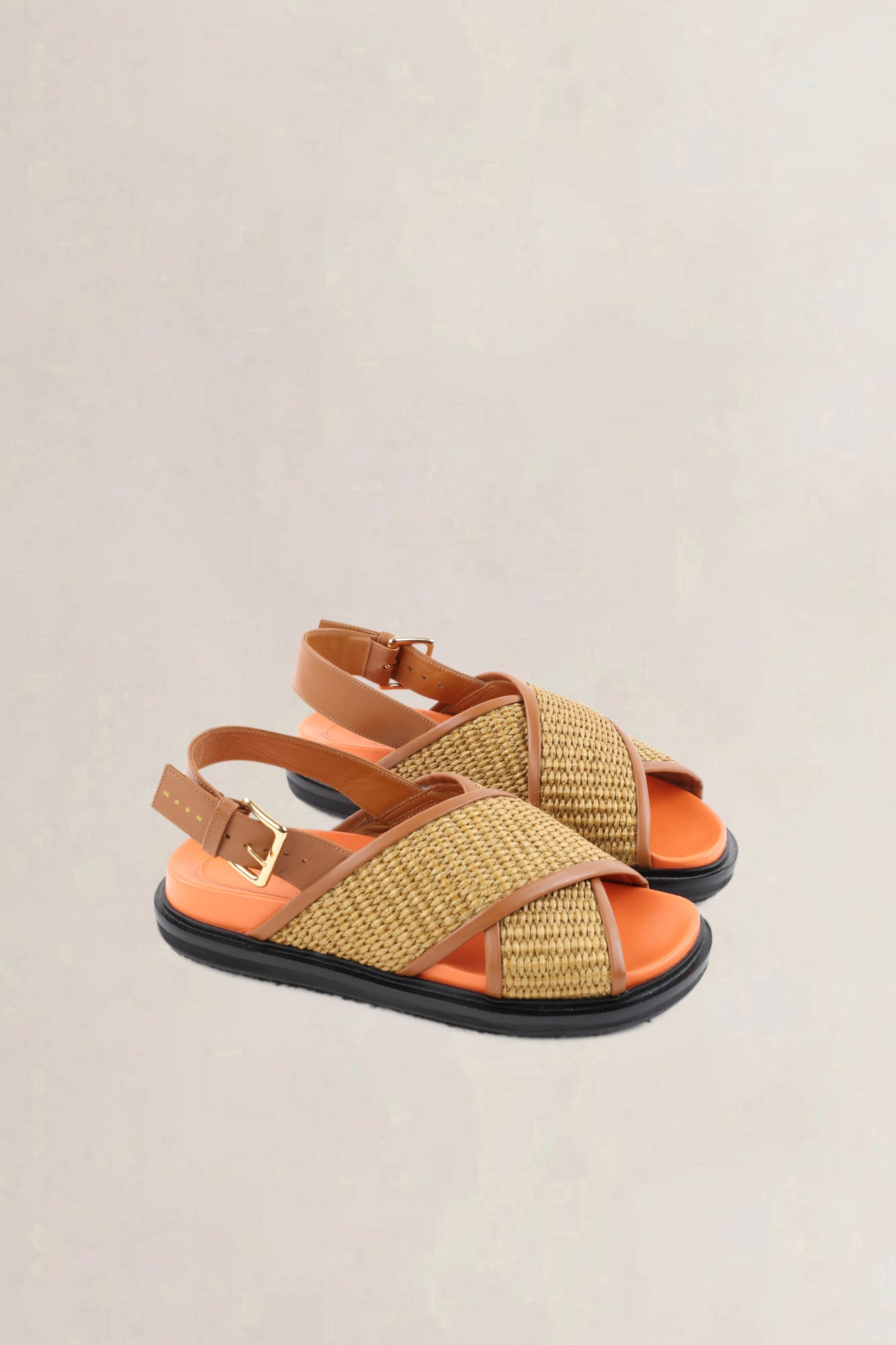 Marni Brown Raffia/Leather Fussbett Sandals