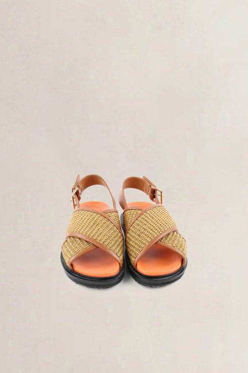 Marni Brown Raffia/Leather Fussbett Sandals
