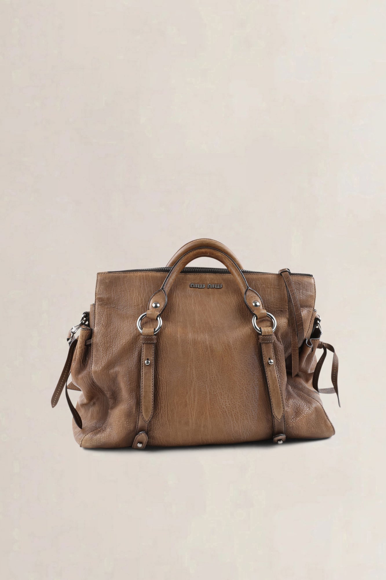 Miu Miu Brown Nappa Monk Satchel Shoulder Bag