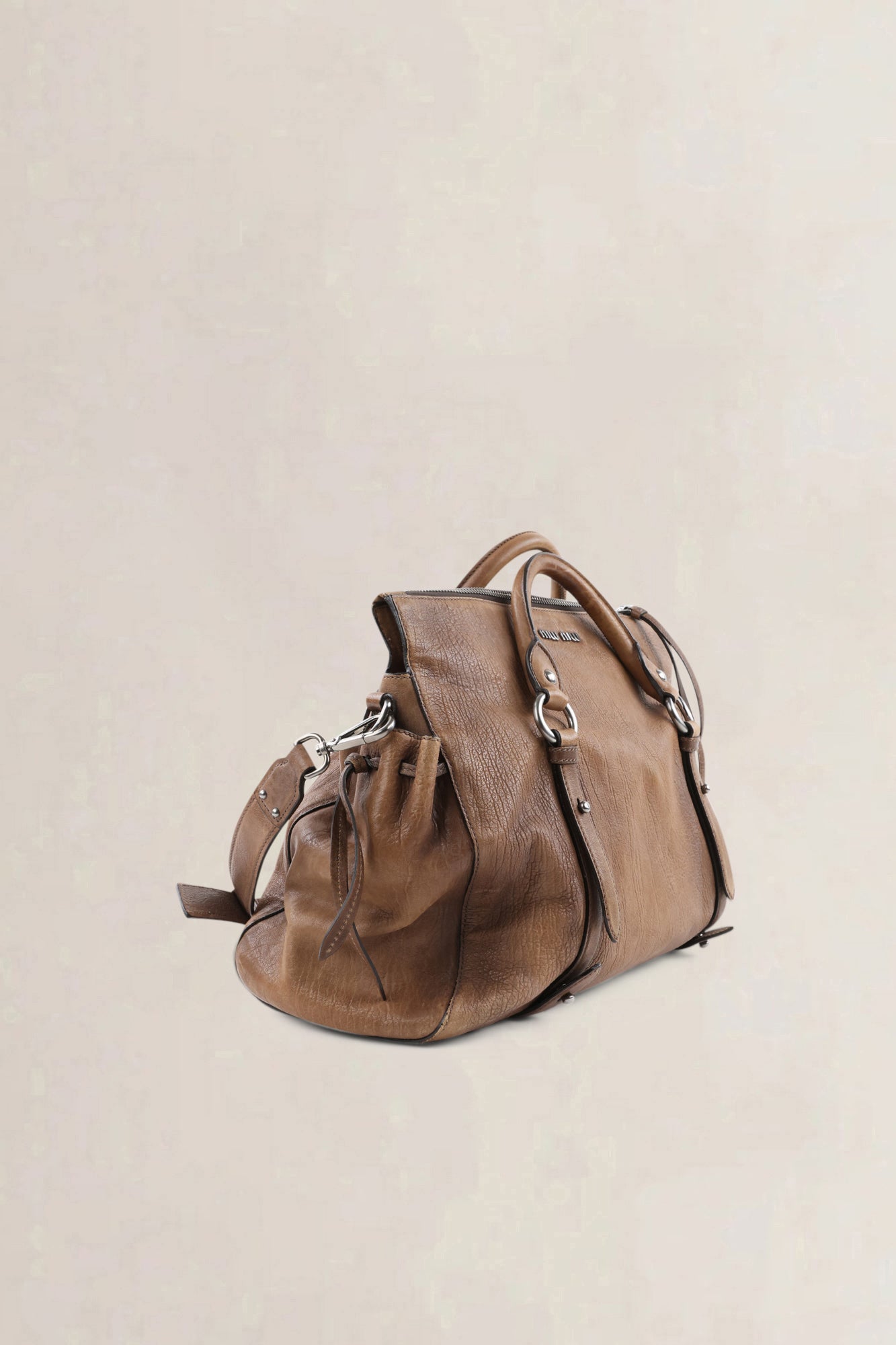 Miu Miu Brown Nappa Monk Satchel Shoulder Bag