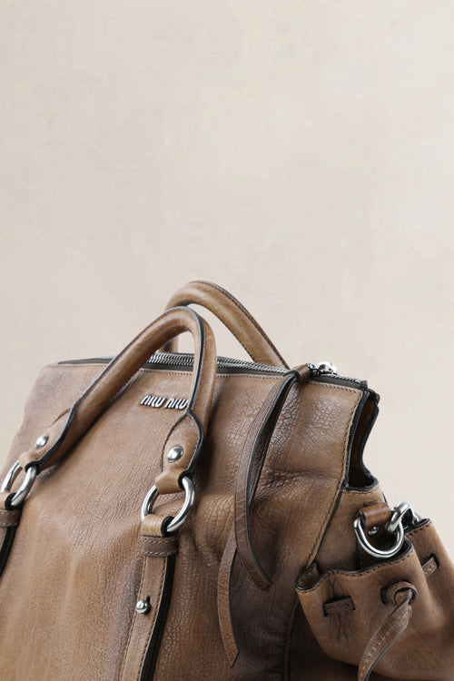 Miu Miu Brown Nappa Monk Satchel Shoulder Bag