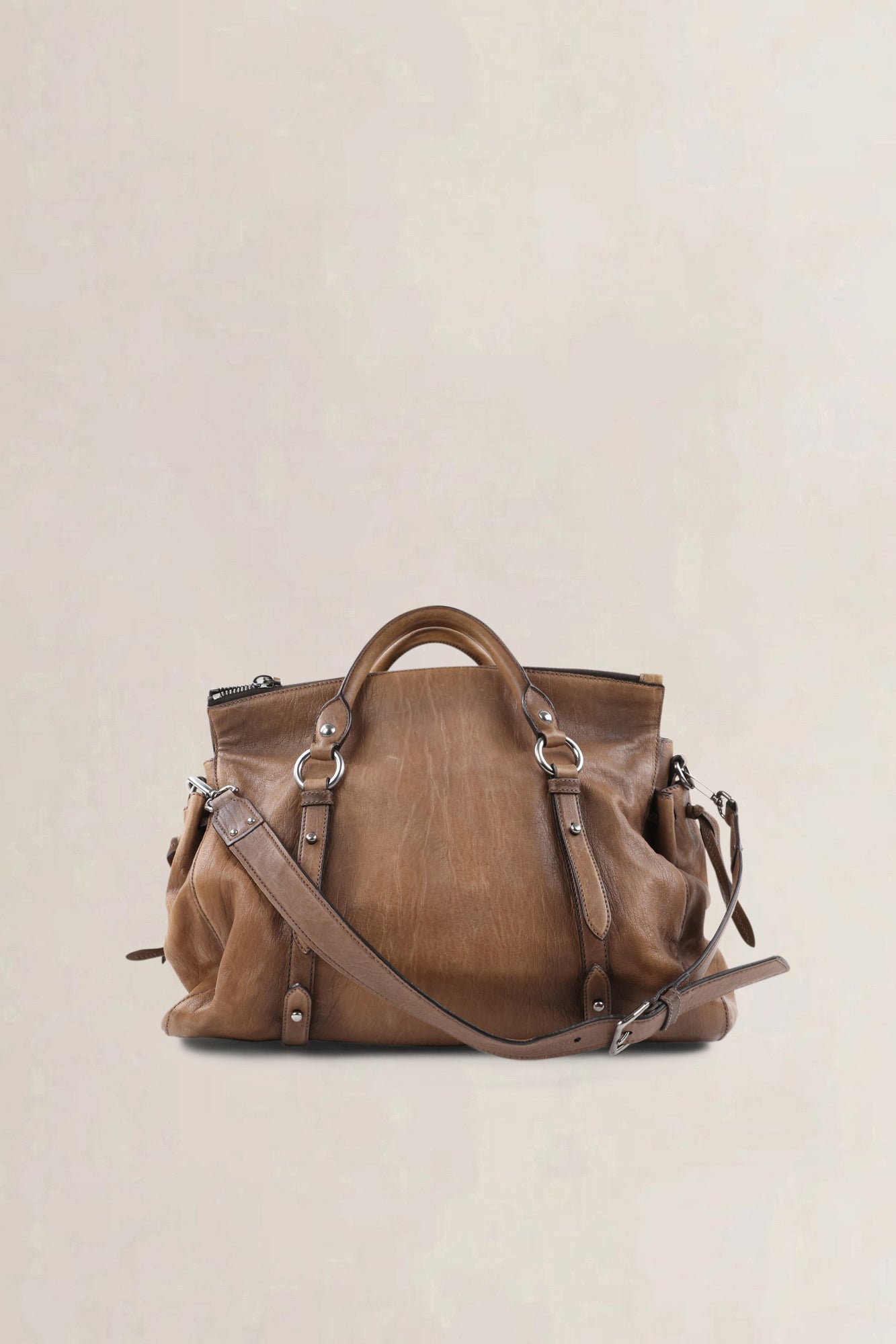Miu Miu Brown Nappa Monk Satchel Shoulder Bag