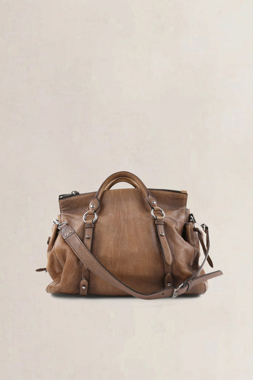 Miu Miu Brown Nappa Monk Satchel Shoulder Bag