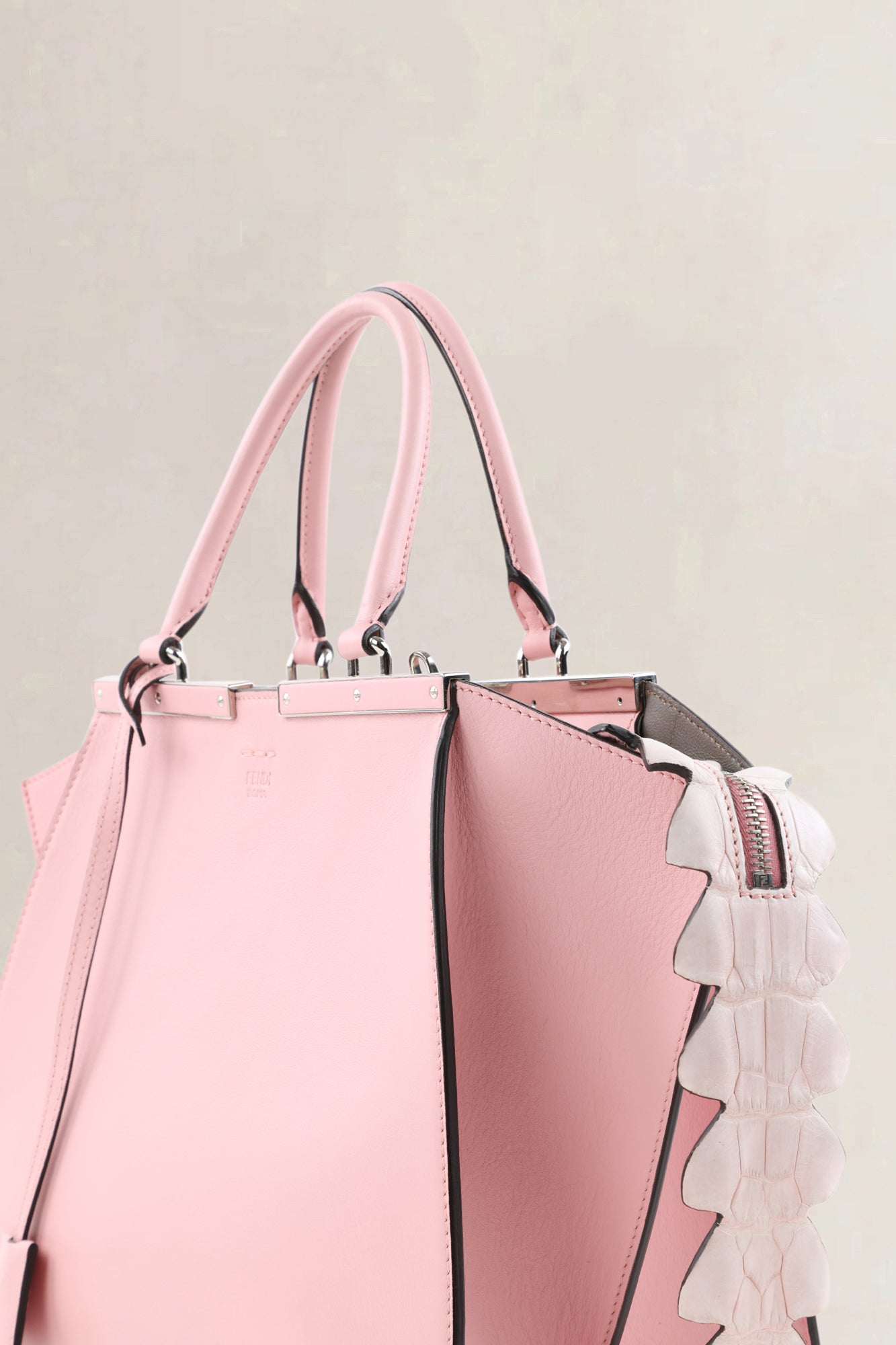 Fendi Blush Pink Leather 3Jours Medium Tote Alligator Trim Shoulder Bag