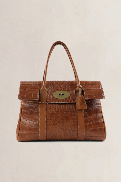 Mulberry Brown Croco Embossed Bayswater Large Model