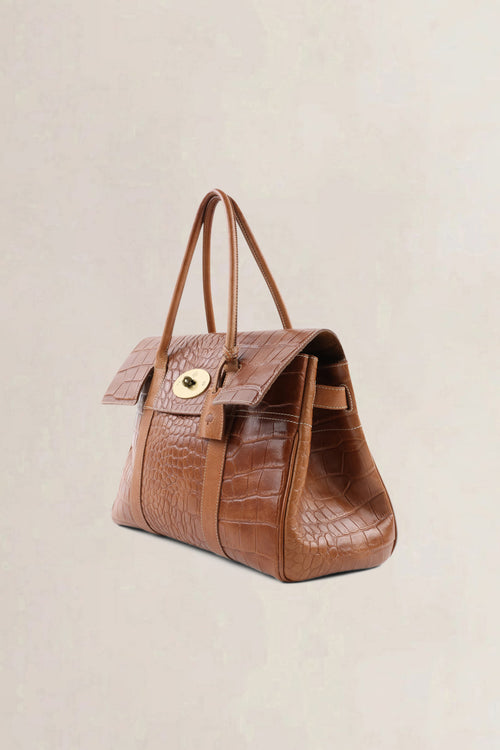 Mulberry Brown Croco Embossed Bayswater Large Model
