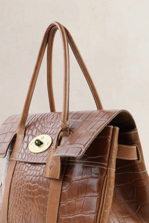 Mulberry Brown Croco Embossed Bayswater Large Model