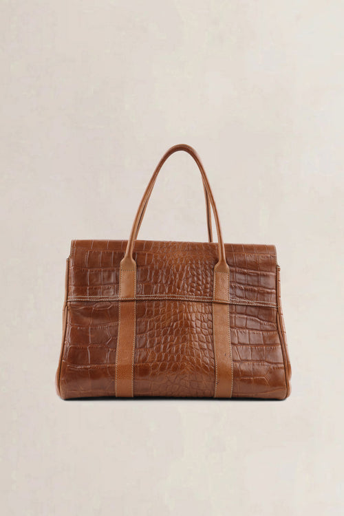 Mulberry Brown Croco Embossed Bayswater Large Model