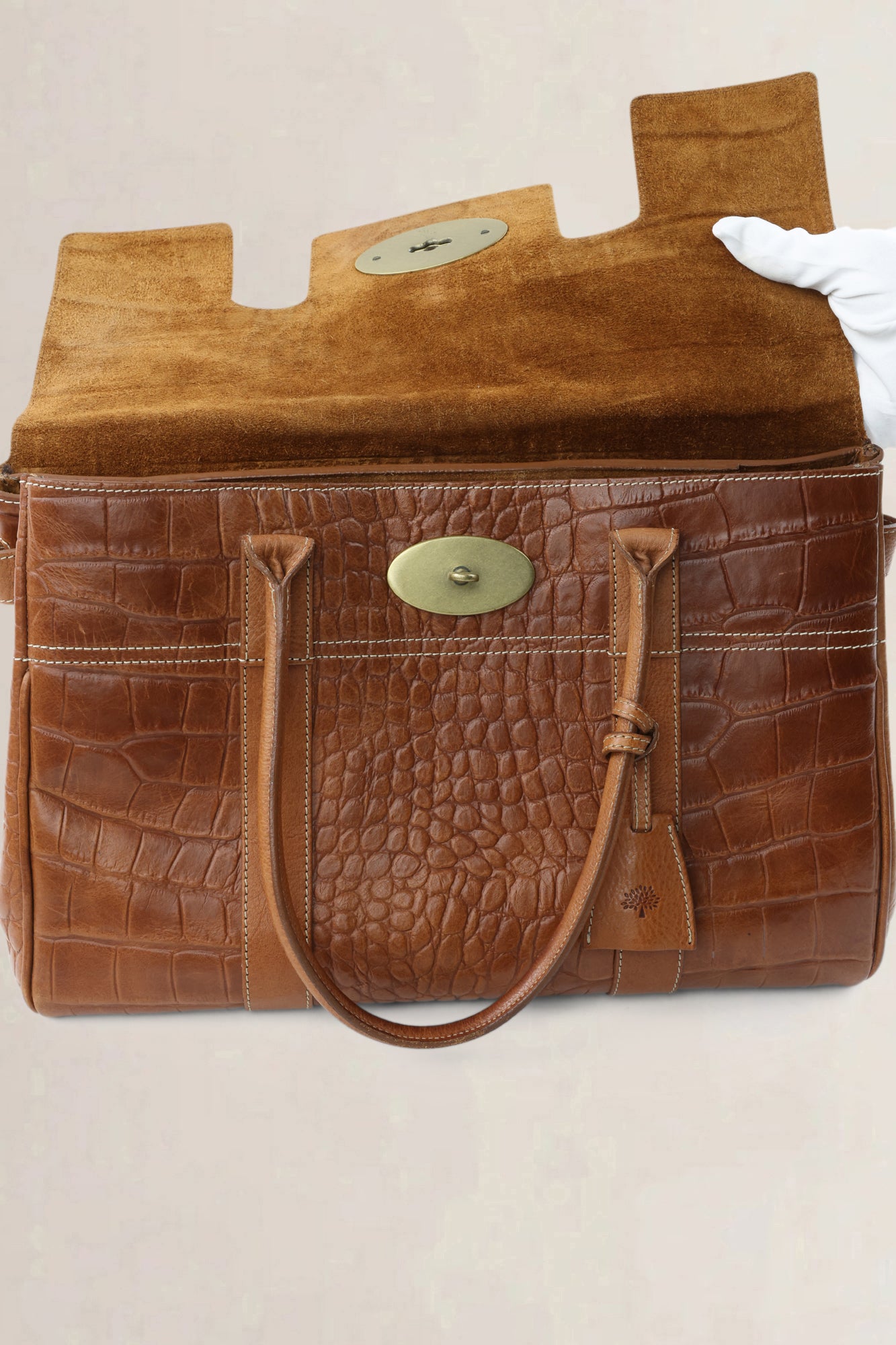 Mulberry Bayswater brown croco-embossed — preloved