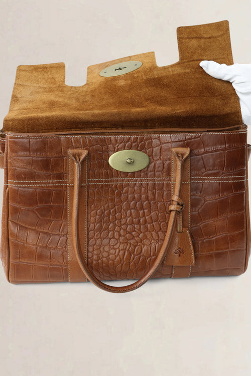 Mulberry Brown Croco Embossed Bayswater Large Model