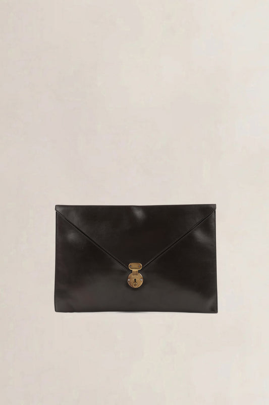Delvaux Dark Brown Leather Vintage Envelope Pochette