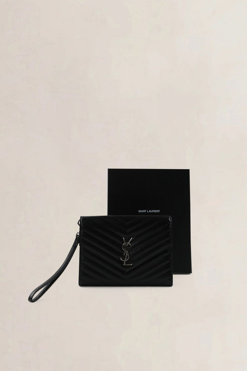 YSL Black Chevron Quilting Cassandre Clutch
