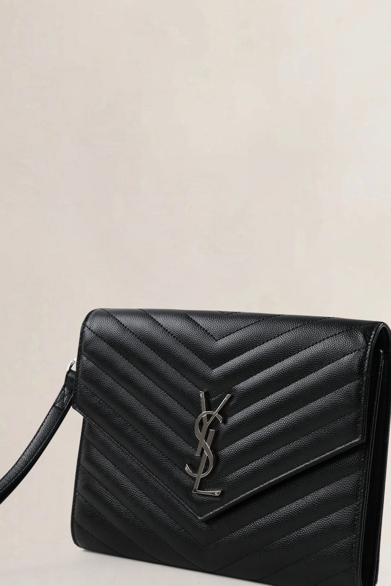 YSL Black Chevron Quilting Cassandre Clutch