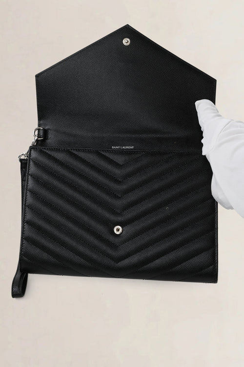 YSL Black Chevron Quilting Cassandre Clutch