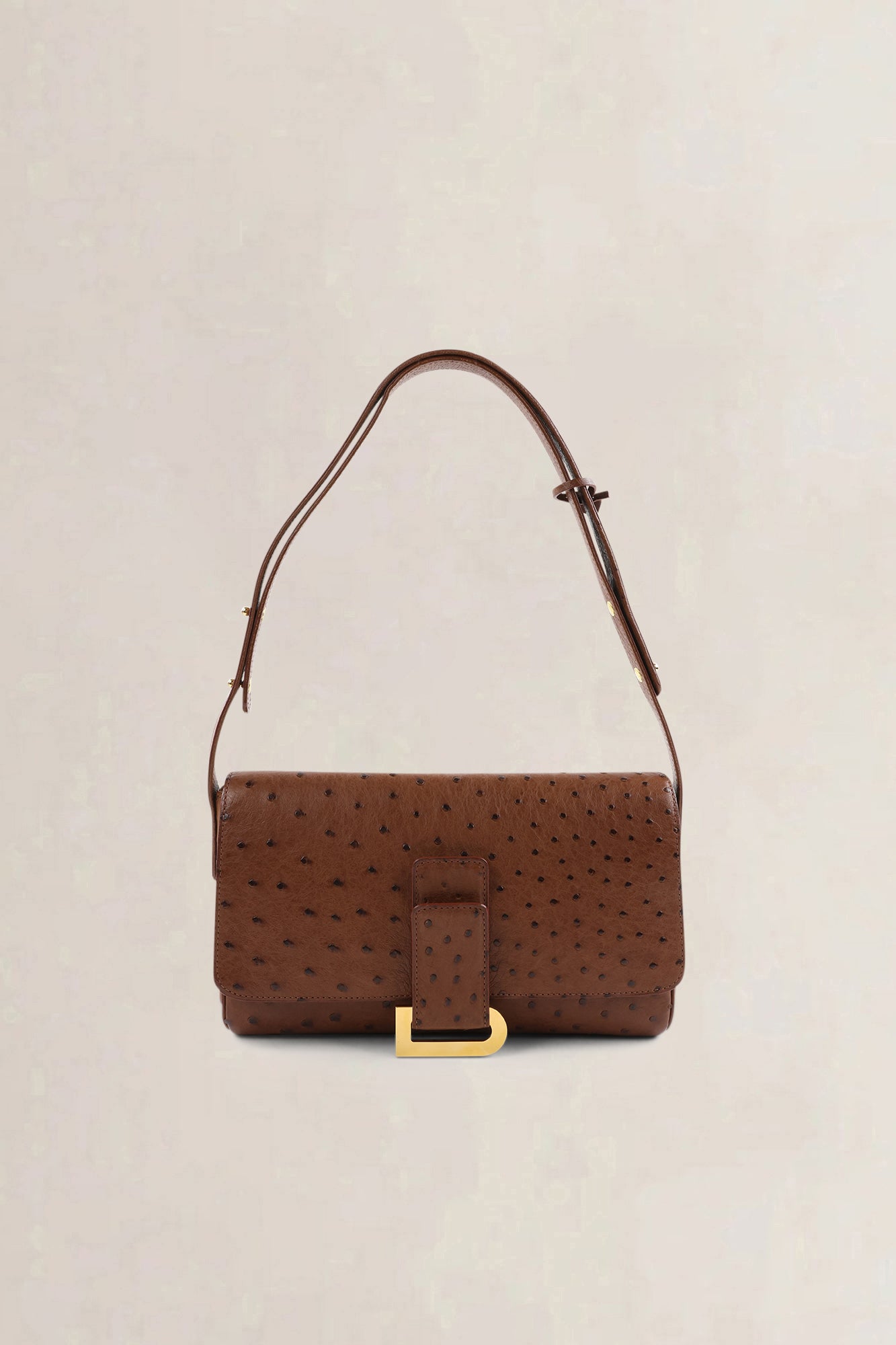 Delvaux Brown Ostrich Leather Passrelle Crossbody Bag