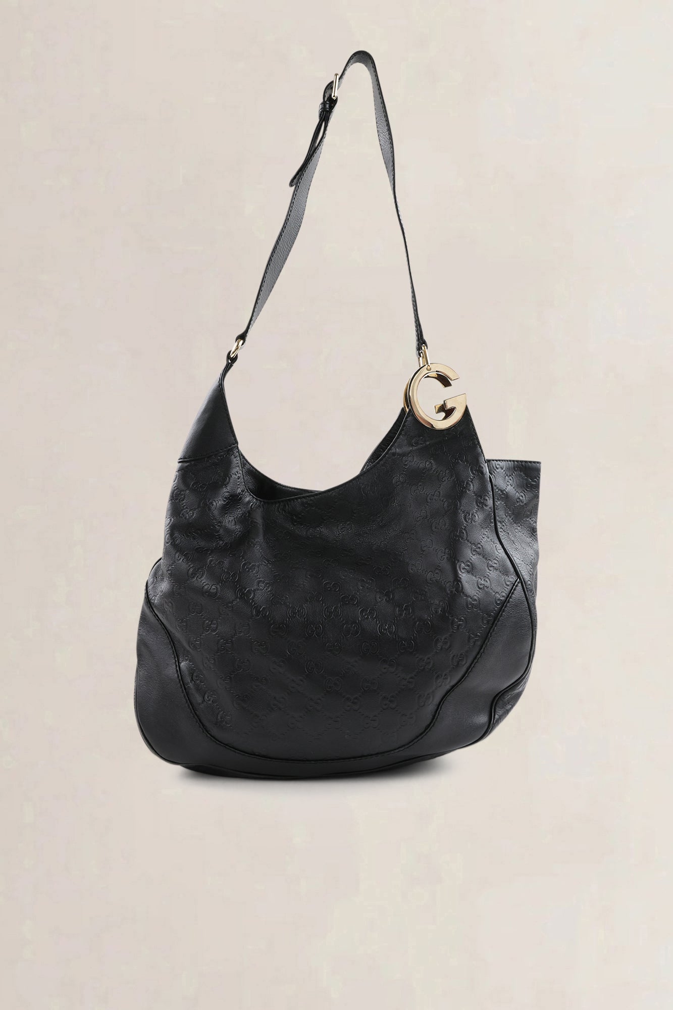 Gucci Black Guccissima Leather Medium Charlotte Hobo Shoulder Bag