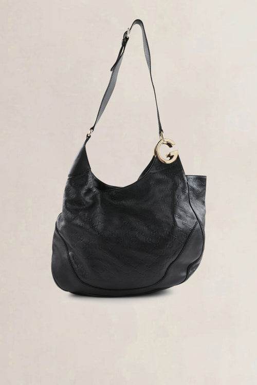 Gucci Black Guccissima Leather Medium Charlotte Hobo Shoulder Bag