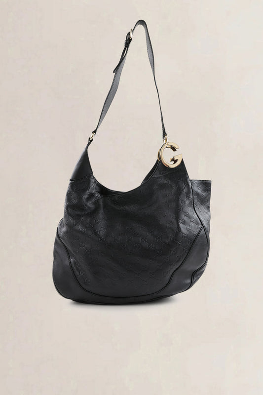 Gucci Black Guccissima Leather Medium Charlotte Hobo Shoulder Bag