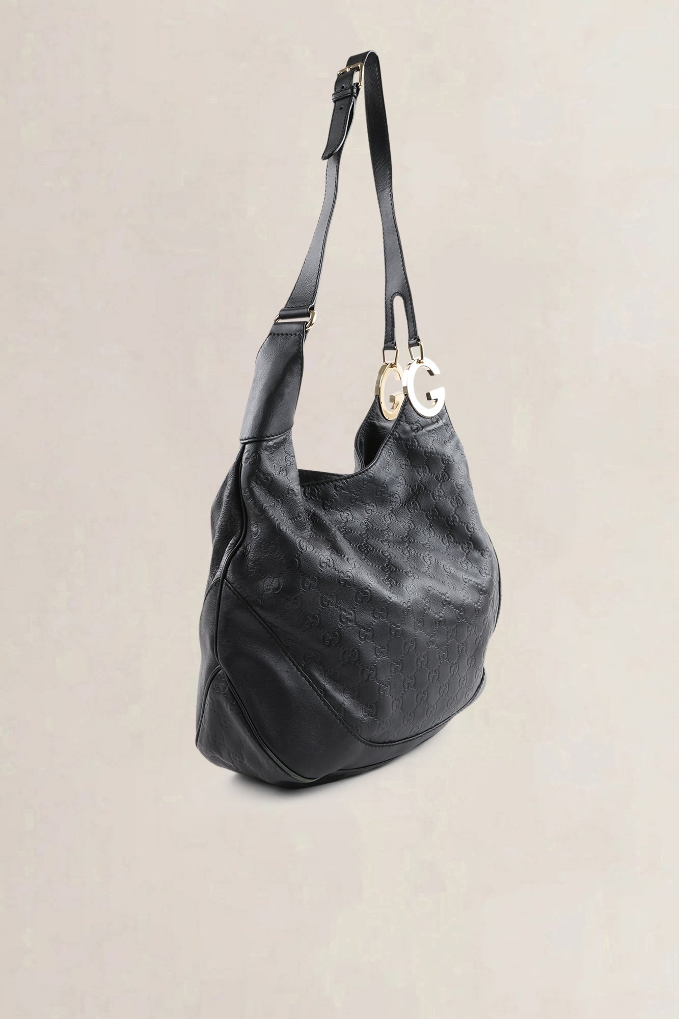 Gucci Black Guccissima Leather Medium Charlotte Hobo Shoulder Bag