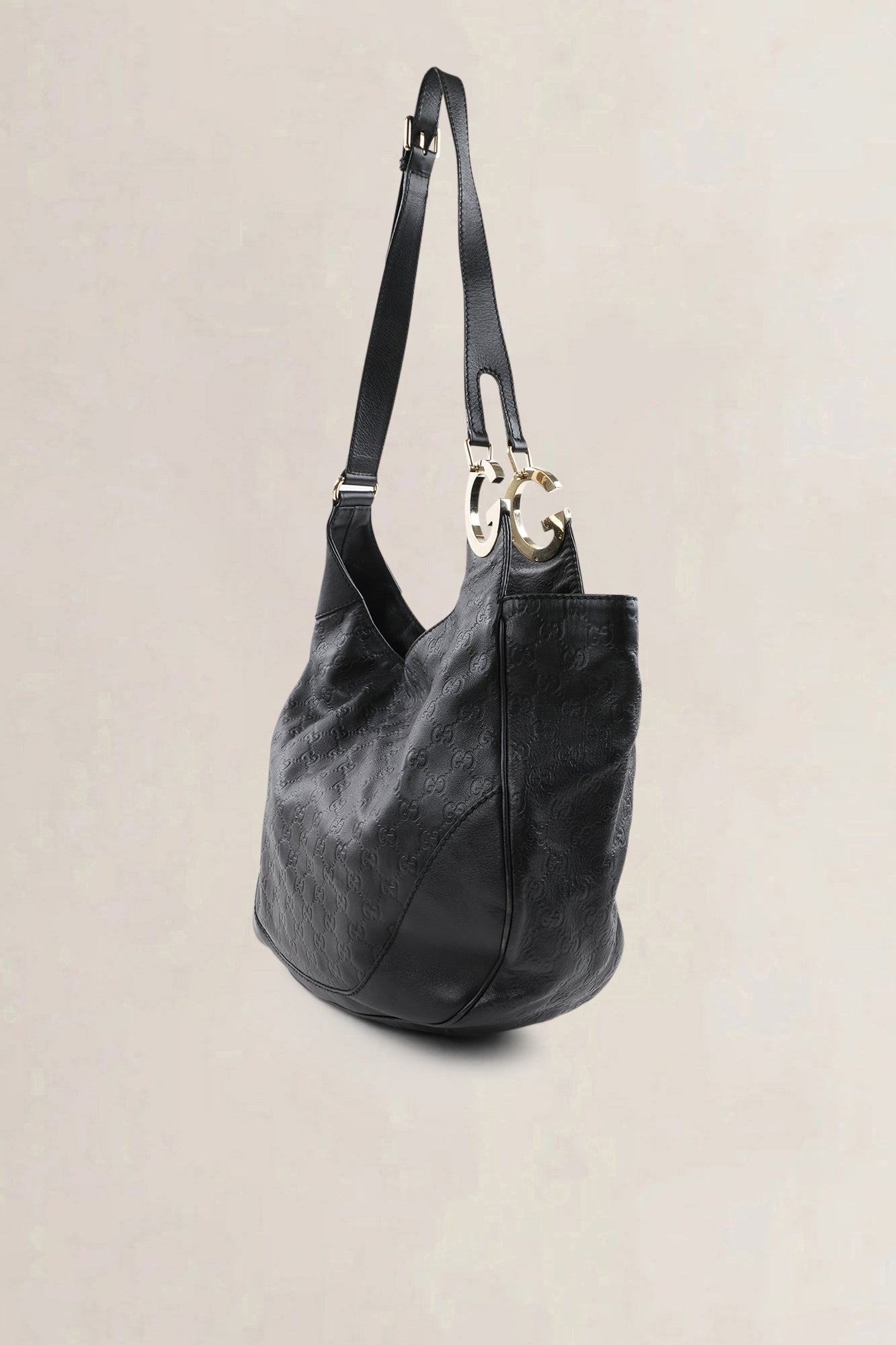 Gucci Black Guccissima Leather Medium Charlotte Hobo Shoulder Bag
