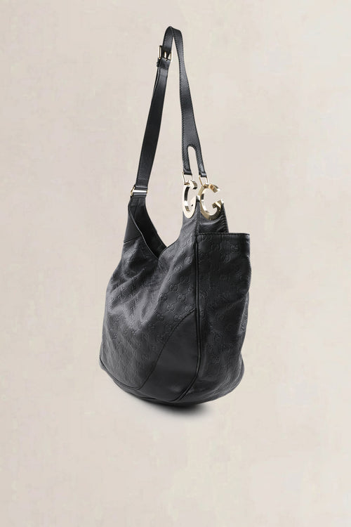 Gucci Black Guccissima Leather Medium Charlotte Hobo Shoulder Bag