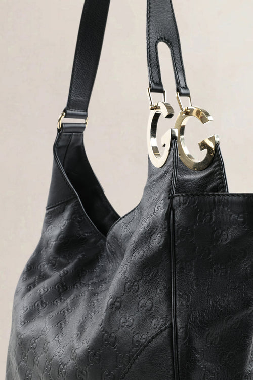 Gucci Black Guccissima Leather Medium Charlotte Hobo Shoulder Bag