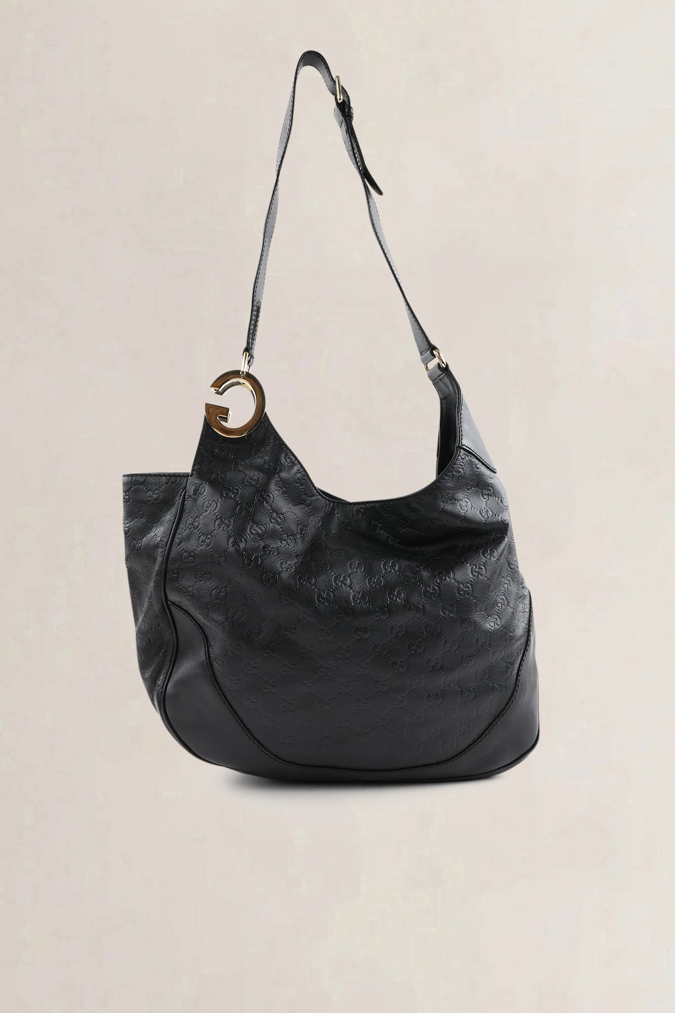 Gucci Black Guccissima Leather Medium Charlotte Hobo Shoulder Bag