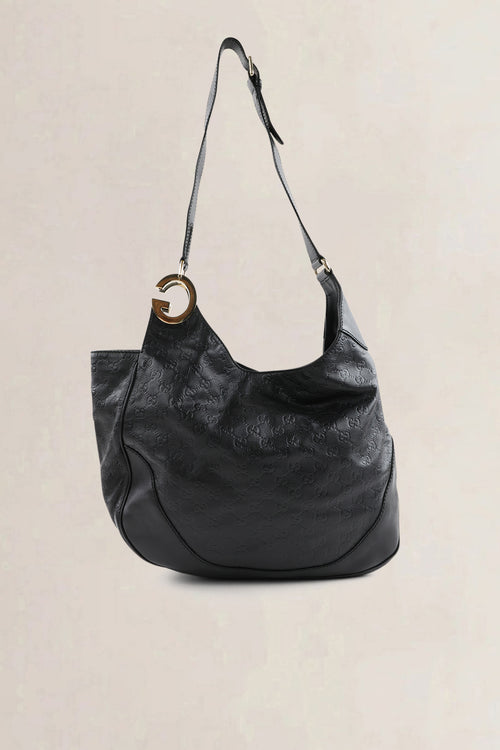 Gucci Black Guccissima Leather Medium Charlotte Hobo Shoulder Bag