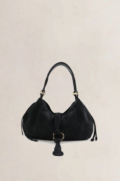 Delvaux Black Nubuck Eugène GM Shoulder Bag