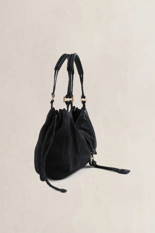 Delvaux Black Nubuck Eugène GM Shoulder Bag
