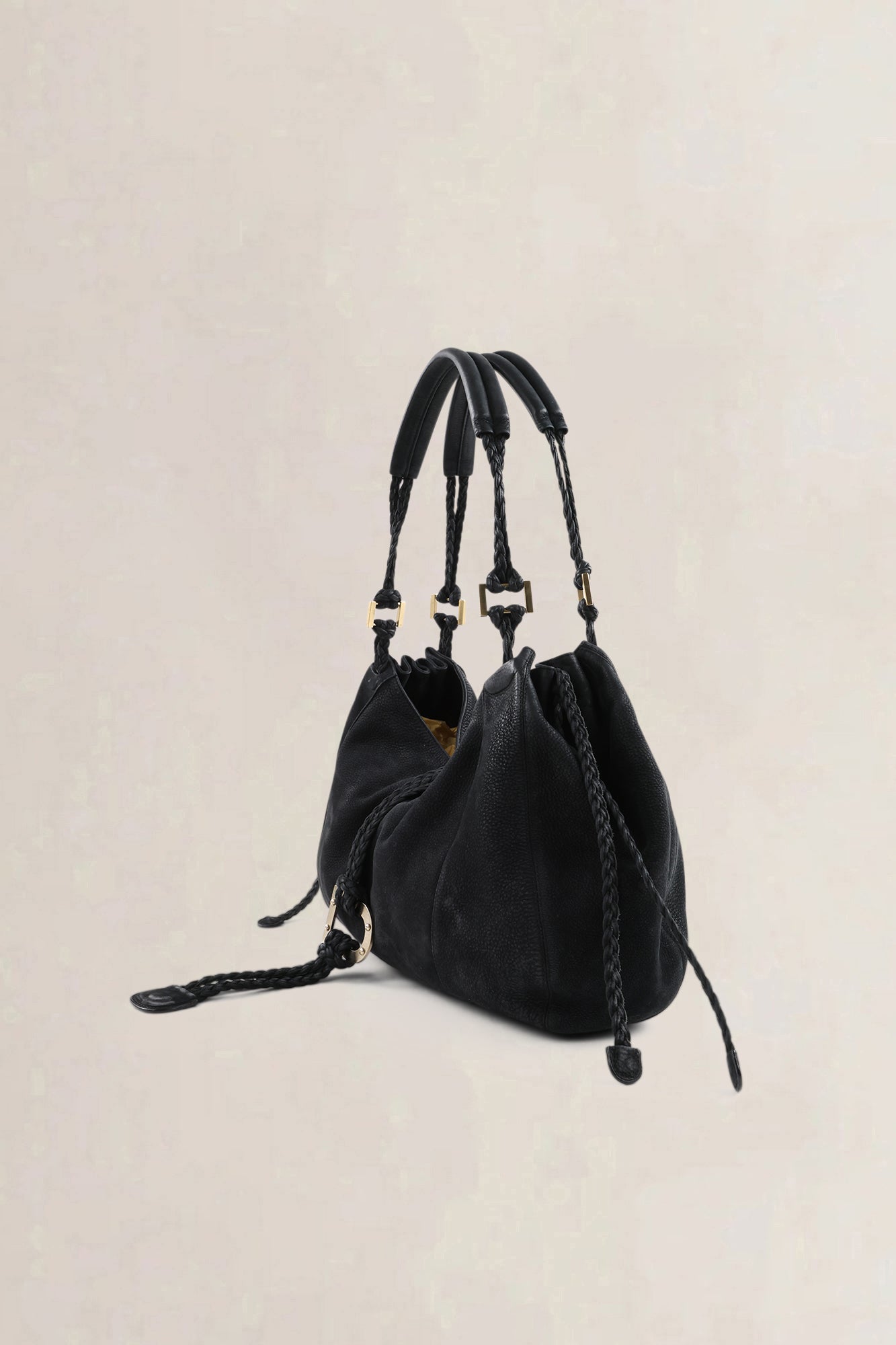 Delvaux Black Nubuck Eugène GM Shoulder Bag