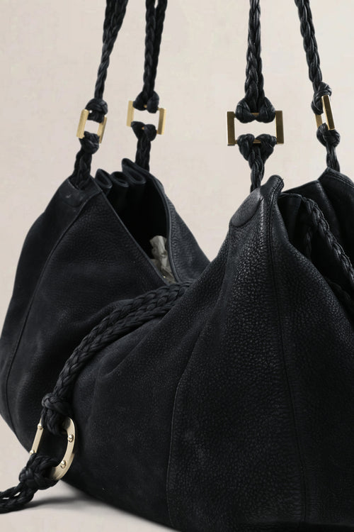 Delvaux Black Nubuck Eugène GM Shoulder Bag