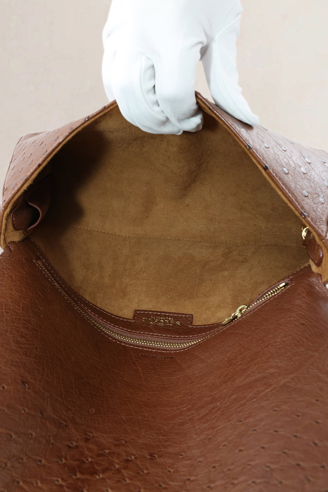 Delvaux Brown Ostrich Leather Passrelle Crossbody Bag