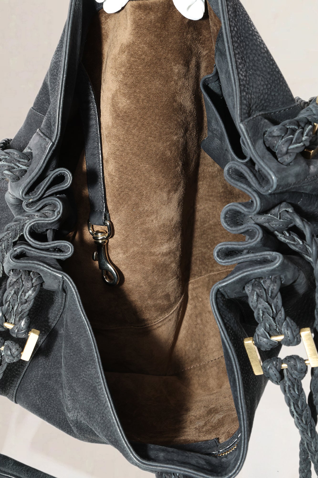 Delvaux Black Nubuck Eugène GM Shoulder Bag