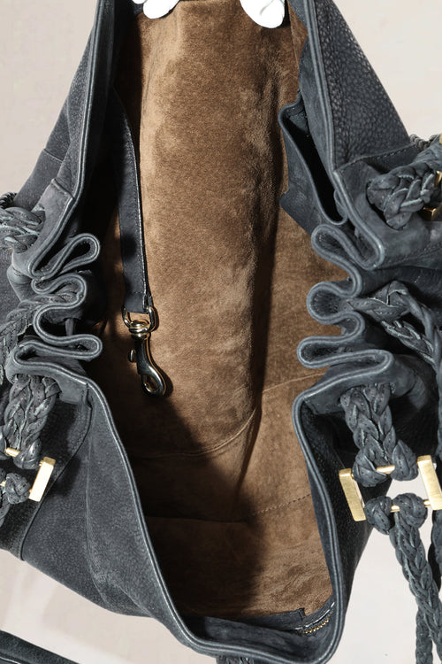 Delvaux Black Nubuck Eugène GM Shoulder Bag