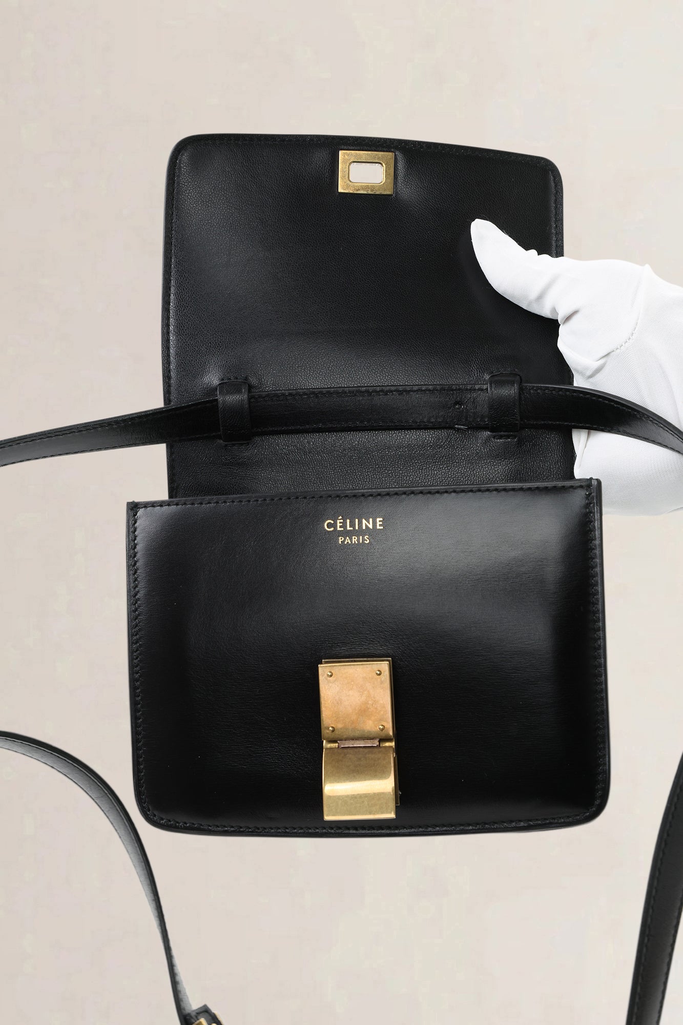 Céline Black Leather Classic Box Small Crossbody Bag