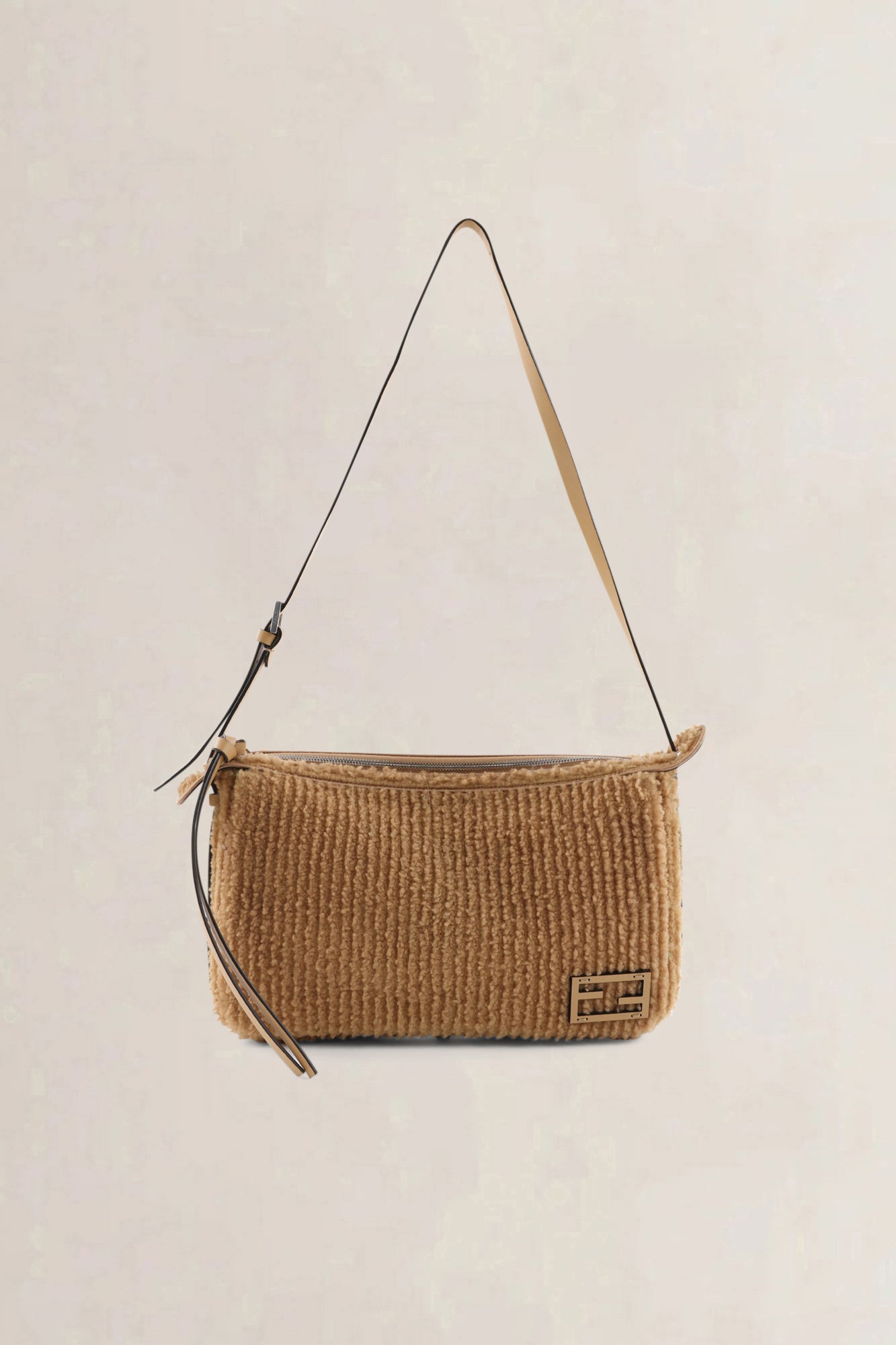 Fendi Brown Shearling Simply Medium Crossbody Bag