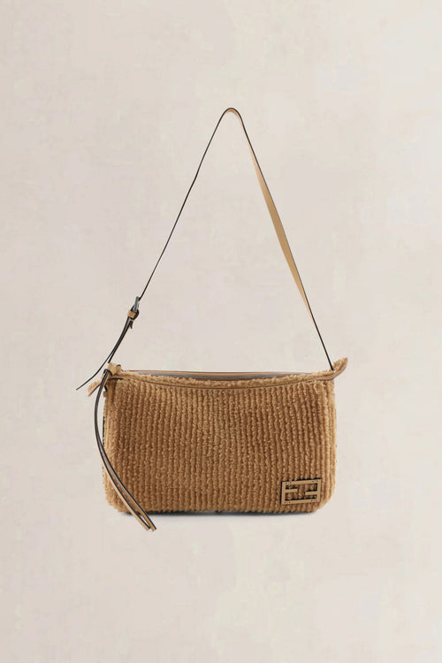 Fendi Brown Shearling Simply Medium Crossbody Bag