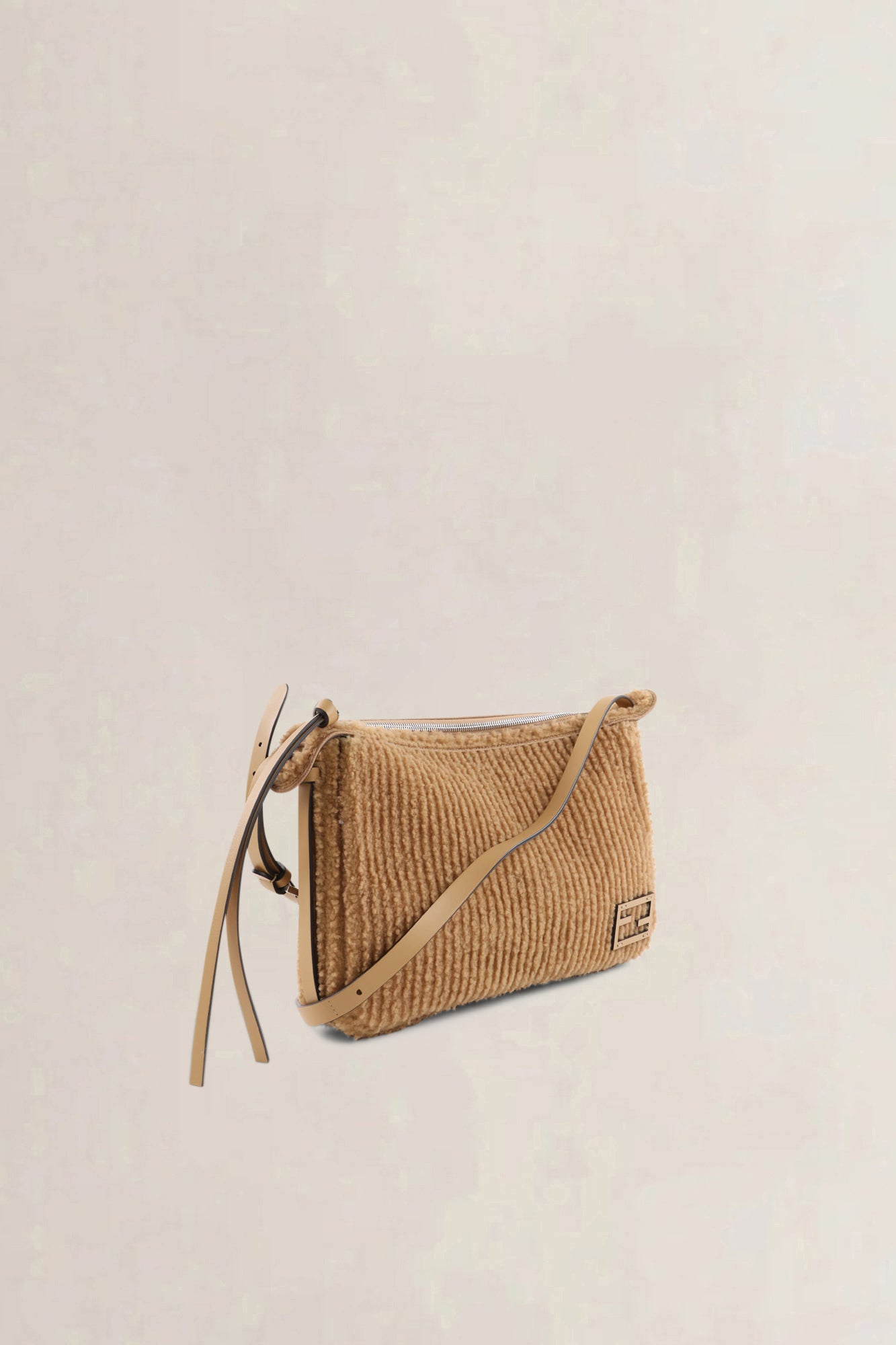 Fendi Brown Shearling Simply Medium Crossbody Bag