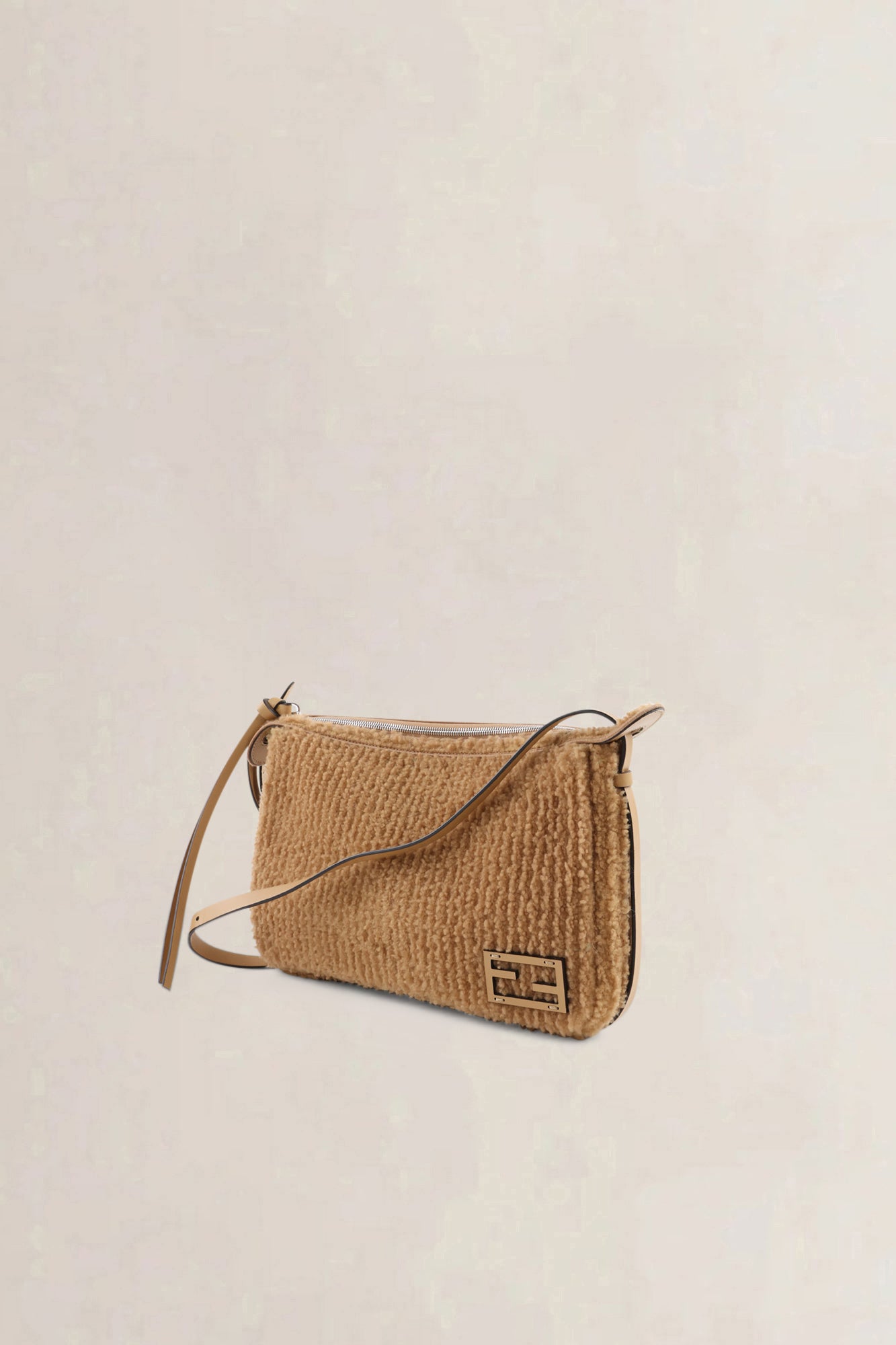 Fendi Brown Shearling Simply Medium Crossbody Bag