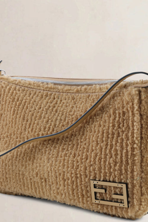 Fendi Brown Shearling Simply Medium Crossbody Bag