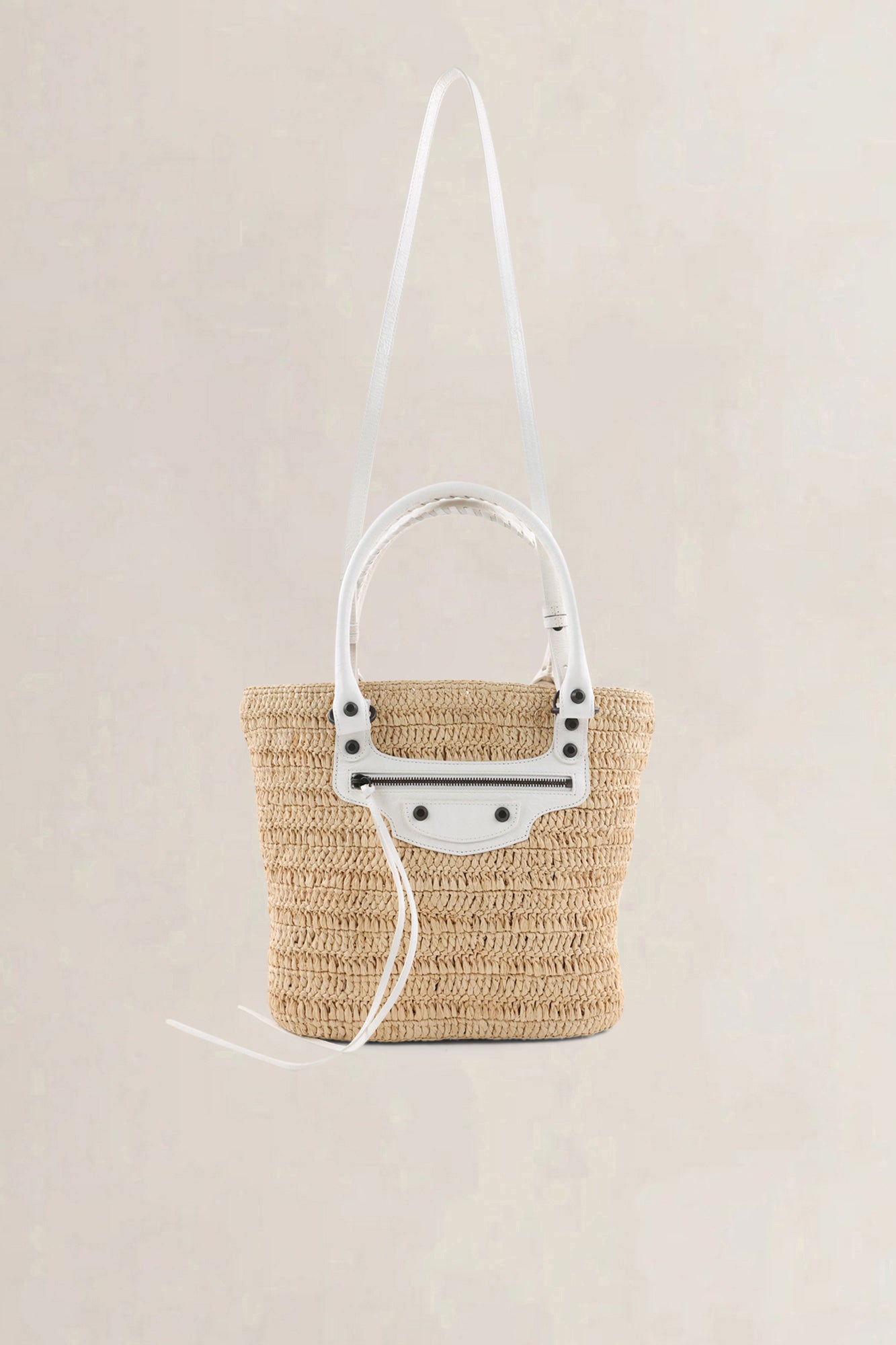 Balenciaga Cream Raffia Le City Bag with Shoulder Strap