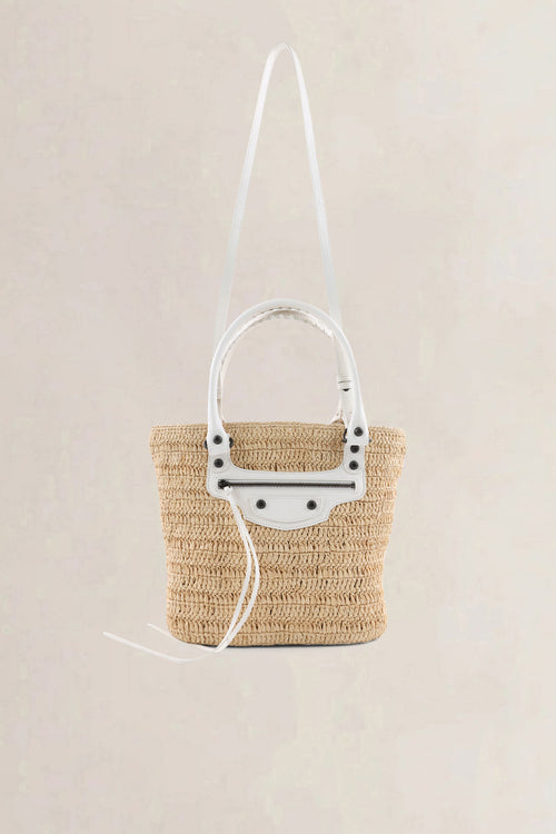 Balenciaga Cream Raffia Le City Bag with Shoulder Strap