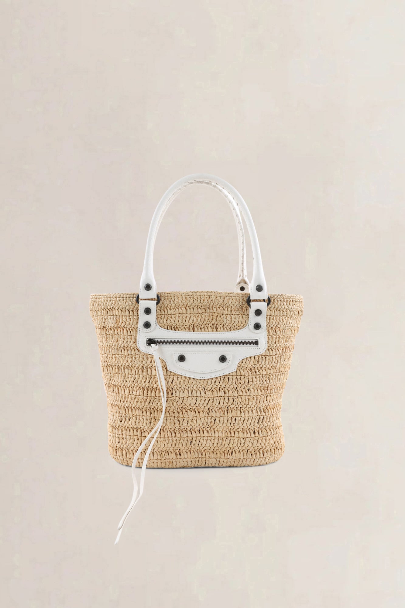 Balenciaga Cream Raffia Le City Bag with Shoulder Strap