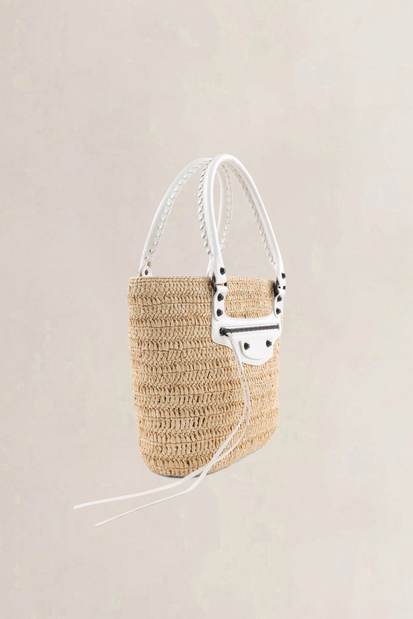 Balenciaga Cream Raffia Le City Bag with Shoulder Strap