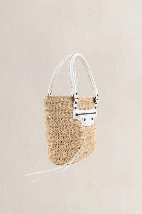 Balenciaga Cream Raffia Le City Bag with Shoulder Strap