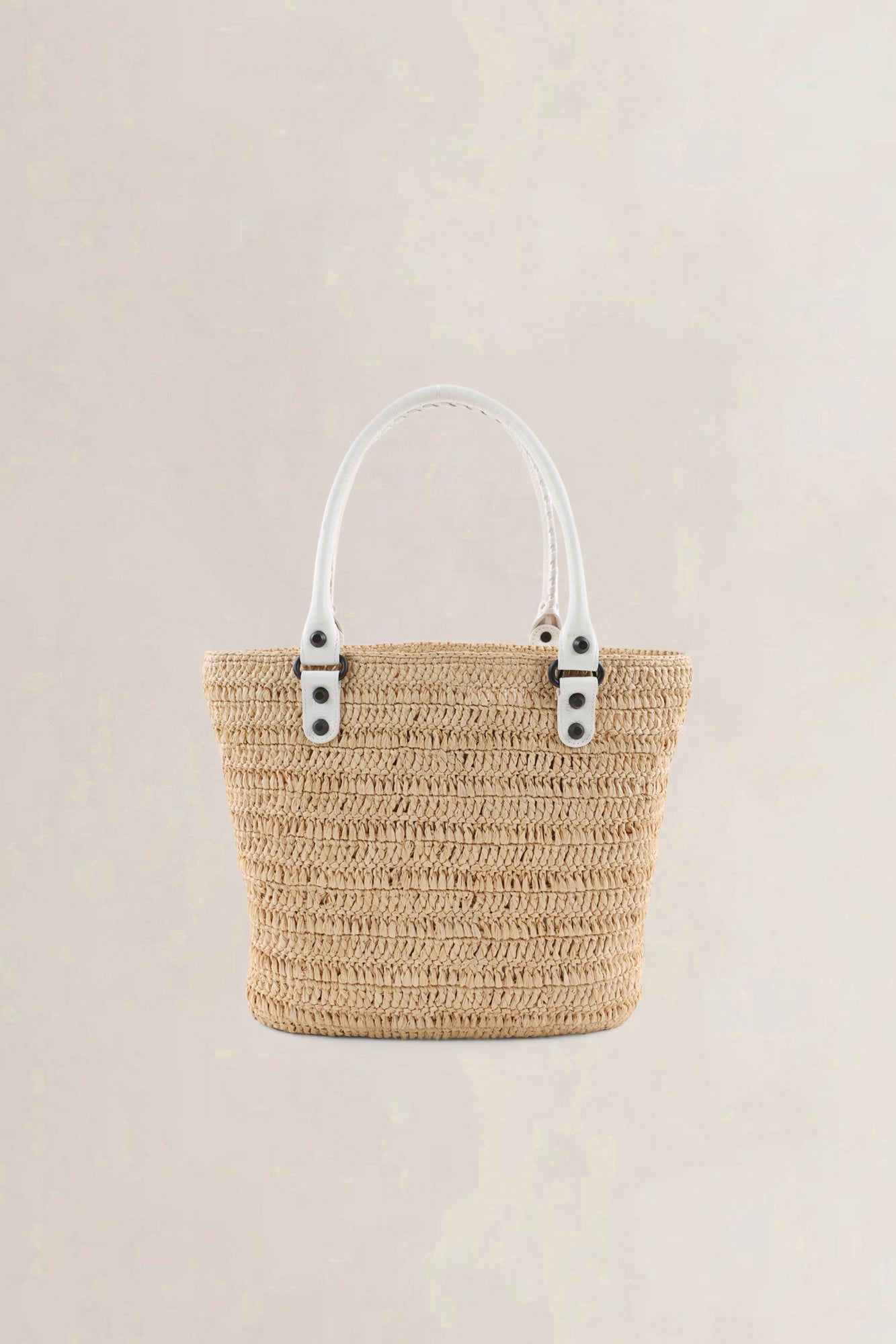 Balenciaga Cream Raffia Le City Bag with Shoulder Strap