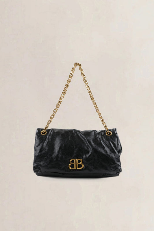 Balenciaga Black Calfskin Leather Medium Monaco Chain Shoulder Bag