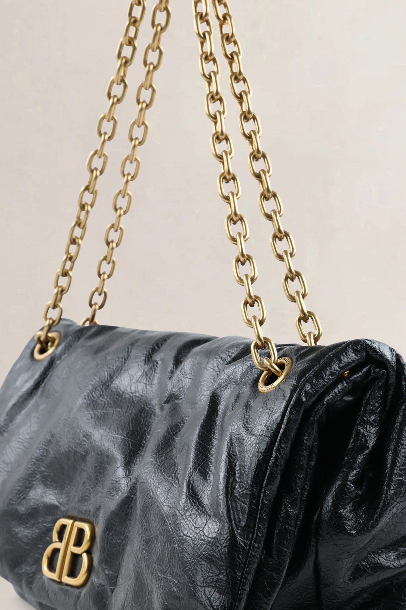 Balenciaga Black Calfskin Leather Medium Monaco Chain Shoulder Bag