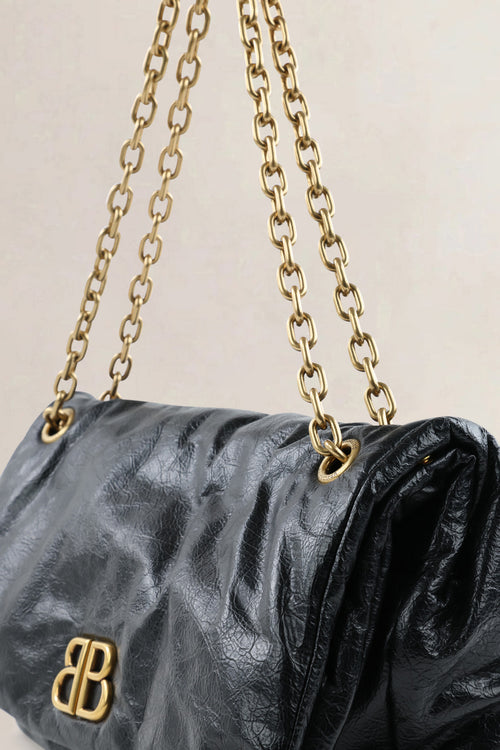 Balenciaga Black Calfskin Leather Medium Monaco Chain Shoulder Bag